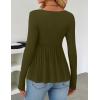 imageZESICA Womens 2025 Fall Long Sleeve Square Neck Tops Henley Babydoll Peplum T Shirt Slim Fit Button BlouseArmygreen