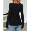 imageZESICA Womens 2025 Fall Long Sleeve Square Neck Tops Henley Babydoll Peplum T Shirt Slim Fit Button BlouseBlack