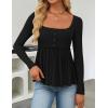 imageZESICA Womens 2025 Fall Long Sleeve Square Neck Tops Henley Babydoll Peplum T Shirt Slim Fit Button BlouseBlack