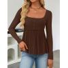 imageZESICA Womens 2025 Fall Long Sleeve Square Neck Tops Henley Babydoll Peplum T Shirt Slim Fit Button BlouseBrown