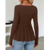 imageZESICA Womens 2025 Fall Long Sleeve Square Neck Tops Henley Babydoll Peplum T Shirt Slim Fit Button BlouseBrown