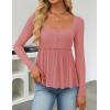 imageZESICA Womens 2025 Fall Long Sleeve Square Neck Tops Henley Babydoll Peplum T Shirt Slim Fit Button BlousePink