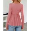 imageZESICA Womens 2025 Fall Long Sleeve Square Neck Tops Henley Babydoll Peplum T Shirt Slim Fit Button BlousePink