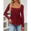 imageZESICA Womens 2025 Fall Long Sleeve Square Neck Tops Henley Babydoll Peplum T Shirt Slim Fit Button BlouseWine
