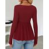 imageZESICA Womens 2025 Fall Long Sleeve Square Neck Tops Henley Babydoll Peplum T Shirt Slim Fit Button BlouseWine