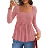 imageZESICA Womens 2025 Fall Long Sleeve Square Neck Tops Henley Babydoll Peplum T Shirt Slim Fit Button BlousePink