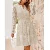 imageZESICA Womens 2025 Long Sleeve Mini Dress Fall V Neck Hollow Out Eyelet Embroidery Ruffle A Line Swing Short DressesApricot