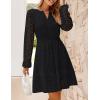 imageZESICA Womens 2025 Long Sleeve Mini Dress Fall V Neck Hollow Out Eyelet Embroidery Ruffle A Line Swing Short DressesBlack