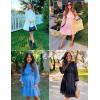 imageZESICA Womens 2025 Long Sleeve Mini Dress Fall V Neck Hollow Out Eyelet Embroidery Ruffle A Line Swing Short DressesFuchsia
