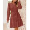 imageZESICA Womens 2025 Long Sleeve Mini Dress Fall V Neck Hollow Out Eyelet Embroidery Ruffle A Line Swing Short DressesRust