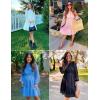 imageZESICA Womens 2025 Long Sleeve Mini Dress Fall V Neck Hollow Out Eyelet Embroidery Ruffle A Line Swing Short DressesTan