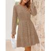 imageZESICA Womens 2025 Long Sleeve Mini Dress Fall V Neck Hollow Out Eyelet Embroidery Ruffle A Line Swing Short DressesTan