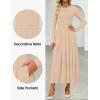 imageZESICA Womens Elegant Long Sleeve Maxi Dress 2025 Fall Crewneck Knit High Wasit Pleated Flowy A Line Casual Party DressesApricot