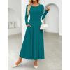 imageZESICA Womens Elegant Long Sleeve Maxi Dress 2025 Fall Crewneck Knit High Wasit Pleated Flowy A Line Casual Party DressesAqua