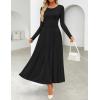 imageZESICA Womens Elegant Long Sleeve Maxi Dress 2025 Fall Crewneck Knit High Wasit Pleated Flowy A Line Casual Party DressesBlack