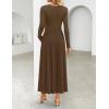 imageZESICA Womens Elegant Long Sleeve Maxi Dress 2025 Fall Crewneck Knit High Wasit Pleated Flowy A Line Casual Party DressesBrown