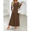 imageZESICA Womens Elegant Long Sleeve Maxi Dress 2025 Fall Crewneck Knit High Wasit Pleated Flowy A Line Casual Party DressesBrown