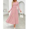 imageZESICA Womens Elegant Long Sleeve Maxi Dress 2025 Fall Crewneck Knit High Wasit Pleated Flowy A Line Casual Party DressesPink