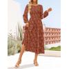imageZESICA Womens Fall Boho Floral Midi Dress 2025 Casual Long Sleeve Crewneck Flowy Wedding Guest Long DressesRust