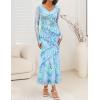imageZESICA Womens Fall Floral Long Sleeve Maxi Dress 2025 Boho Bodycon V Neck Ruffle Wedding Party Long DressesBlue