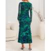 imageZESICA Womens Fall Floral Long Sleeve Maxi Dress 2025 Boho Bodycon V Neck Ruffle Wedding Party Long DressesGreen