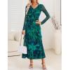 imageZESICA Womens Fall Floral Long Sleeve Maxi Dress 2025 Boho Bodycon V Neck Ruffle Wedding Party Long DressesGreen