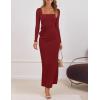 imageZESICA Womens Fall Long Sleeve Bodycon Maxi Dresses 2025 Casual Square Neck Ruched Back Slit Cocktail Party DressRed