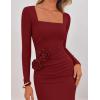 imageZESICA Womens Fall Long Sleeve Bodycon Maxi Dresses 2025 Casual Square Neck Ruched Back Slit Cocktail Party DressRed