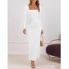 imageZESICA Womens Fall Long Sleeve Bodycon Maxi Dresses 2025 Casual Square Neck Ruched Back Slit Cocktail Party DressWhite
