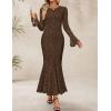 imageZESICA Womens Long Sleeve Bodycon Maxi Dress 2025 Fall Fashion Floral Sexy Mermaid Wedding Guest Cocktail Party DressesCoffee