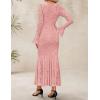 imageZESICA Womens Long Sleeve Bodycon Maxi Dress 2025 Fall Fashion Floral Sexy Mermaid Wedding Guest Cocktail Party DressesPink