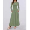 imageZESICA Womens Long Sleeve Fall Maxi Dress 2025 Crewneck Knit Casual Slim Swing Pleated Dresses with PocketsBean Green