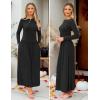 imageZESICA Womens Long Sleeve Fall Maxi Dress 2025 Crewneck Knit Casual Slim Swing Pleated Dresses with PocketsBlack