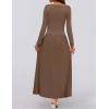 imageZESICA Womens Long Sleeve Fall Maxi Dress 2025 Crewneck Knit Casual Slim Swing Pleated Dresses with PocketsBrown