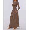 imageZESICA Womens Long Sleeve Fall Maxi Dress 2025 Crewneck Knit Casual Slim Swing Pleated Dresses with PocketsBrown