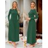 imageZESICA Womens Long Sleeve Fall Maxi Dress 2025 Crewneck Knit Casual Slim Swing Pleated Dresses with PocketsDark Green