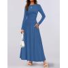imageZESICA Womens Long Sleeve Fall Maxi Dress 2025 Crewneck Knit Casual Slim Swing Pleated Dresses with PocketsNavy