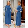 imageZESICA Womens Long Sleeve Fall Maxi Dress 2025 Crewneck Knit Casual Slim Swing Pleated Dresses with PocketsNavy