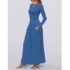 imageZESICA Womens Long Sleeve Fall Maxi Dress 2025 Crewneck Knit Casual Slim Swing Pleated Dresses with PocketsNavy