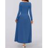 imageZESICA Womens Long Sleeve Fall Maxi Dress 2025 Crewneck Knit Casual Slim Swing Pleated Dresses with PocketsNavy