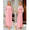 imageZESICA Womens Long Sleeve Fall Maxi Dress 2025 Crewneck Knit Casual Slim Swing Pleated Dresses with PocketsPink