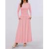 imageZESICA Womens Long Sleeve Fall Maxi Dress 2025 Crewneck Knit Casual Slim Swing Pleated Dresses with PocketsPink