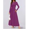 imageZESICA Womens Long Sleeve Fall Maxi Dress 2025 Crewneck Knit Casual Slim Swing Pleated Dresses with PocketsPlum