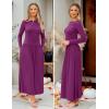 imageZESICA Womens Long Sleeve Fall Maxi Dress 2025 Crewneck Knit Casual Slim Swing Pleated Dresses with PocketsPlum