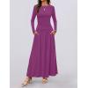 imageZESICA Womens Long Sleeve Fall Maxi Dress 2025 Crewneck Knit Casual Slim Swing Pleated Dresses with PocketsPlum