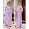 imageZESICA Womens Long Sleeve Fall Maxi Dress 2025 Crewneck Knit Casual Slim Swing Pleated Dresses with PocketsPurple