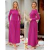 imageZESICA Womens Long Sleeve Fall Maxi Dress 2025 Crewneck Knit Casual Slim Swing Pleated Dresses with PocketsRose