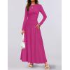 imageZESICA Womens Long Sleeve Fall Maxi Dress 2025 Crewneck Knit Casual Slim Swing Pleated Dresses with PocketsRose