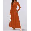 imageZESICA Womens Long Sleeve Fall Maxi Dress 2025 Crewneck Knit Casual Slim Swing Pleated Dresses with PocketsRust