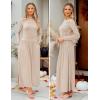 imageZESICA Womens Long Sleeve Fall Maxi Dress 2025 Crewneck Knit Casual Slim Swing Pleated Dresses with PocketsSand
